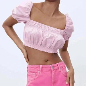 Zara gingham  puff sleeve crop top M coquette cowgirl